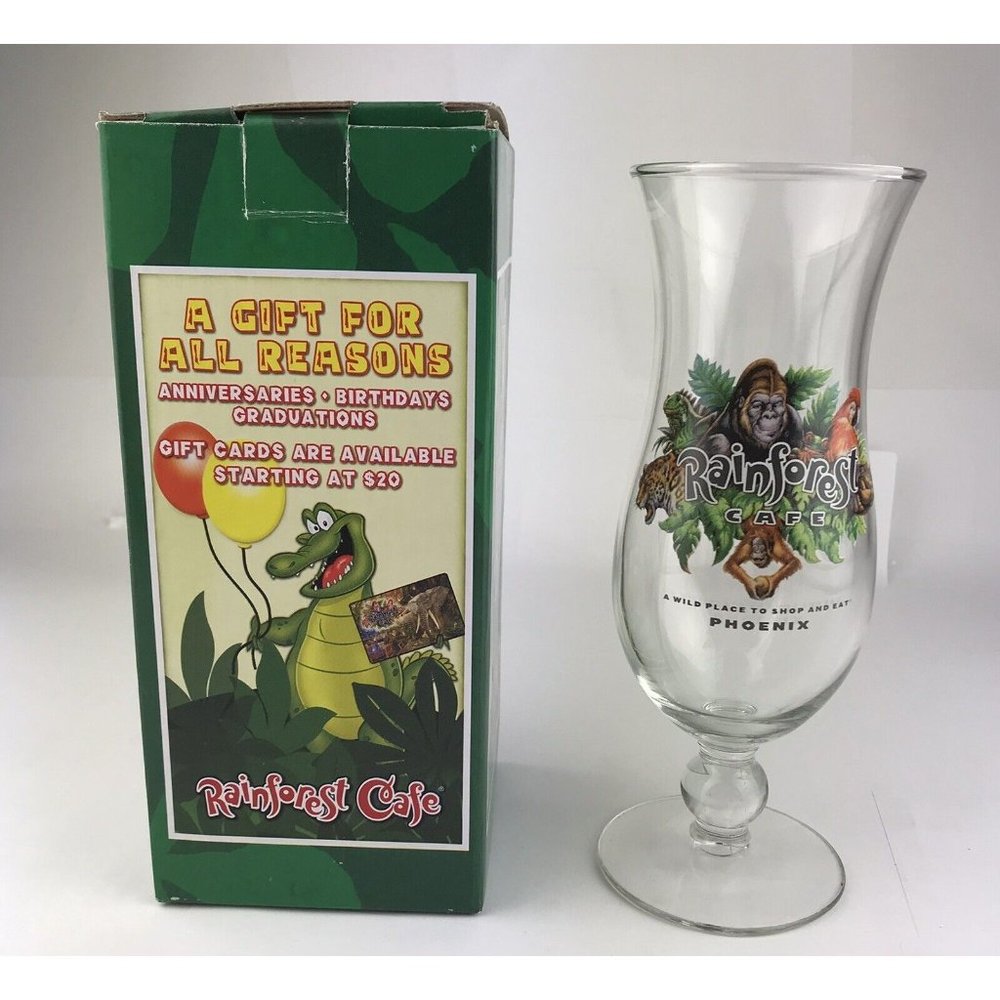 Rainforest‎ Cafe Phoenix Hurricane Glass Bar ware Collectible Vintage Tall Box